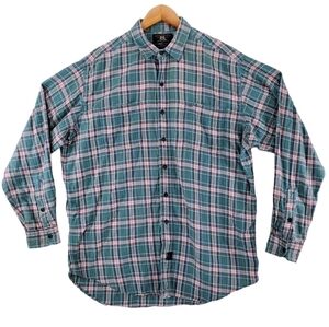 Ralph Lauren RR Double R LS Button Shirt Men L Flannel Check Plaid Green Wht Red